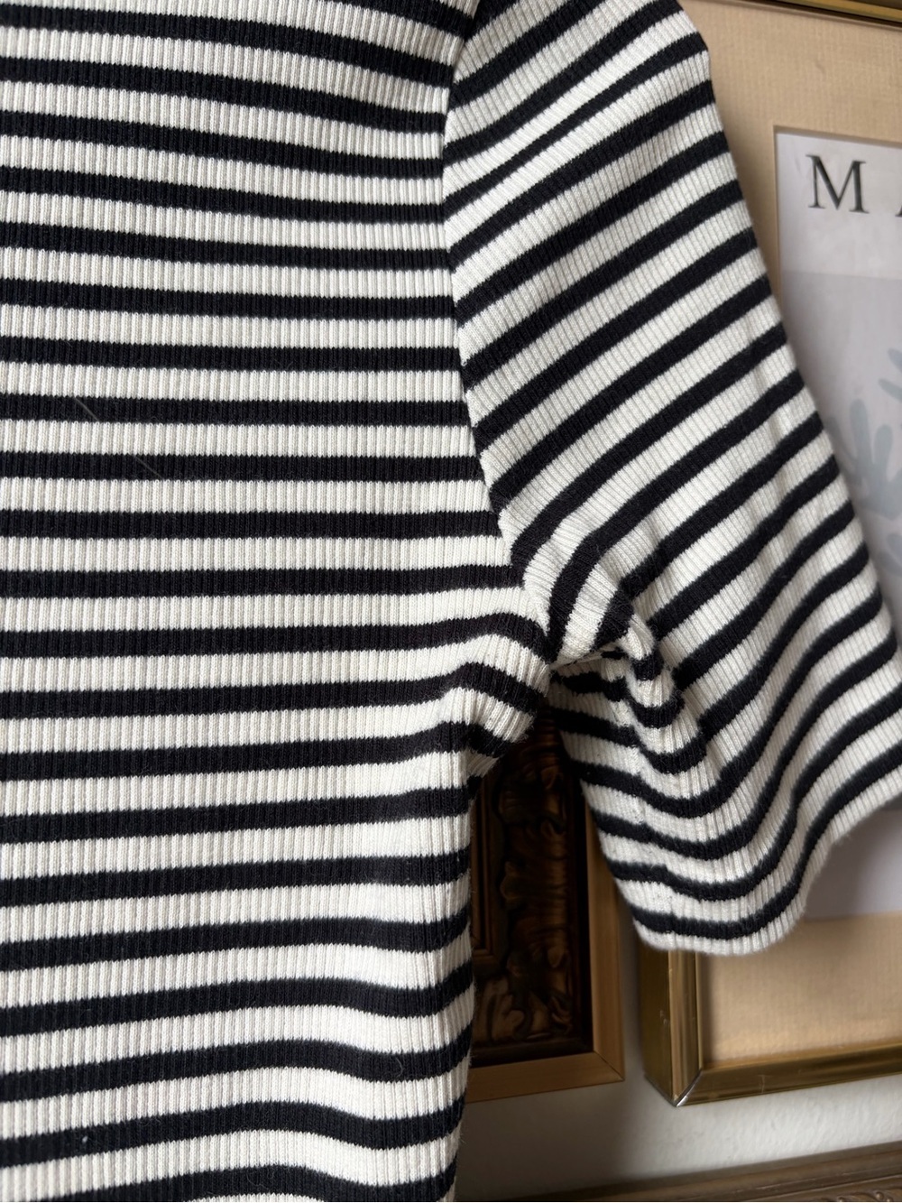 Anine Bing Alessia Tee in Cream & Black Stripe Small - Picture 6 of 9